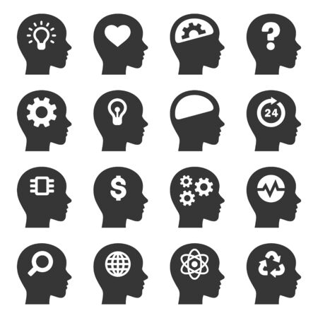 Thinking Head Icons Set on White Background. Vectorのイラスト素材