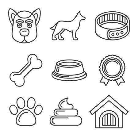 Dog Icons Set on White Background. Line Style Vectorのイラスト素材