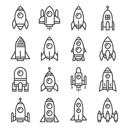Rocket Icons Set on White Background. Line Style Vectorのイラスト素材