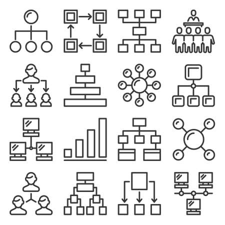 Business Hierarchy Structure Icons Set on White Background. Vectorのイラスト素材
