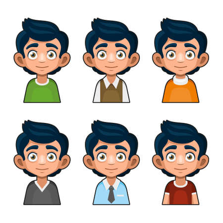 Cute Young Man Avatar Character. Cartoon Style Userpic Icon. Vectorのイラスト素材
