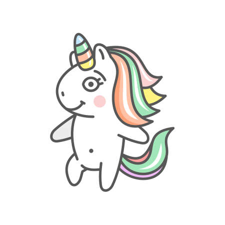 Cute Cartoon Unicorn Character Icon on White Background. Vectorのイラスト素材