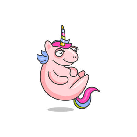 Cute Cartoon Unicorn Character Icon on White Background. Vectorのイラスト素材