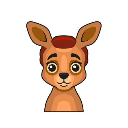 Cute Kangaroo Face Cartoon Style on White Background. Vectorのイラスト素材