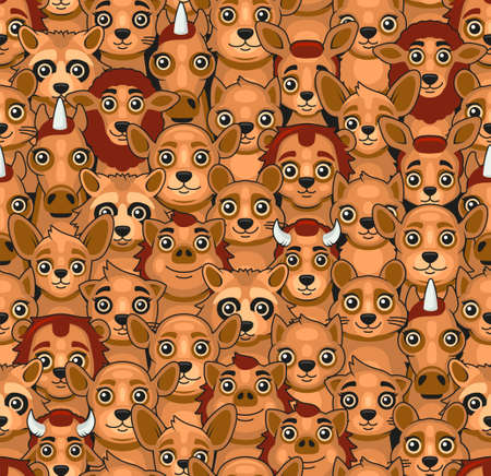 Animals Seamless Pattern. Cute Cartoon Style. Vectorのイラスト素材