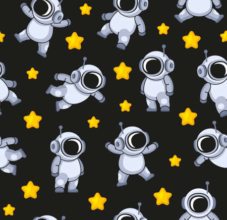 Cute Cosmonaut and Stars Seamless Pattern. Vectorのイラスト素材