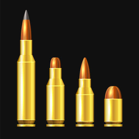 Weapon Bullets Set on Black Background. Vectorのイラスト素材