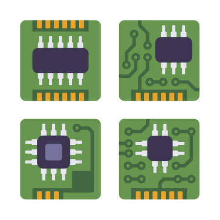 Micro Chip Processor Icons Set. CPU Electronic Component. Vectorのイラスト素材