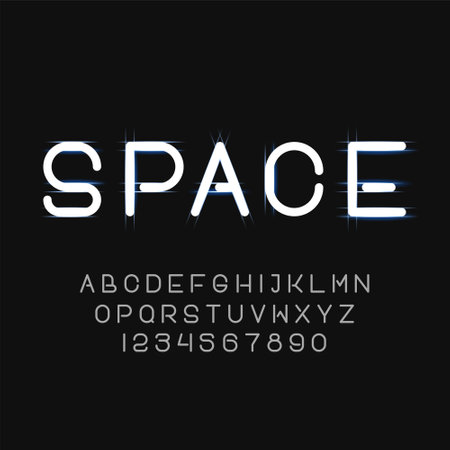 Futuristic Alphabet Font. Thin ABC Letters and Numbers.のイラスト素材