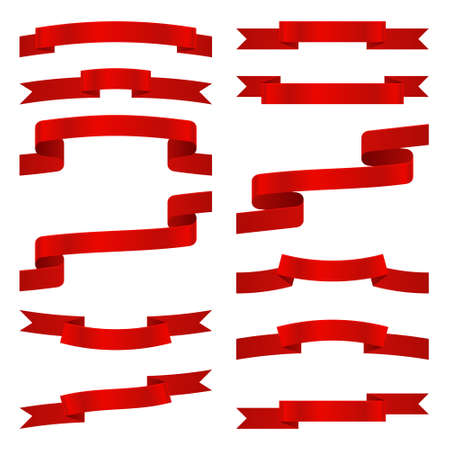 Red Ribbons Set on White Background. Vectorのイラスト素材