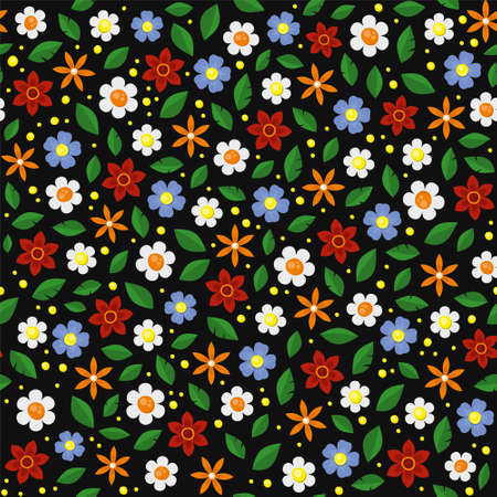 Floral Seamless Pattern on Black Background. Vectorのイラスト素材