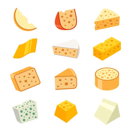 Cheese Icons Set on White Background. Vectorのイラスト素材