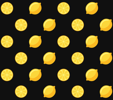 Lemon Seamless Pattern on Black Background. Vectorのイラスト素材