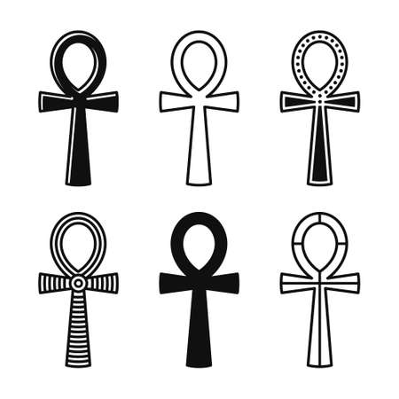 Egyptian Cross Ankh Icon Set on White Background. Vectorのイラスト素材