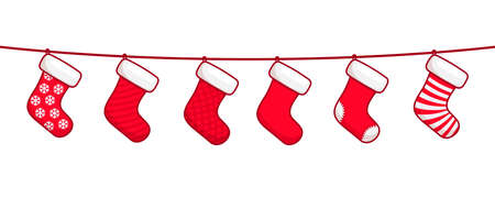 Christmas Socks Set on White Background. Xmas Decoration. Vectorのイラスト素材