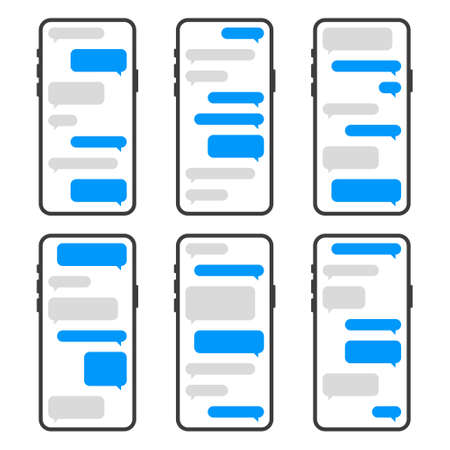 Smartphone with Blue Chat Bubbles Set. Vectorのイラスト素材