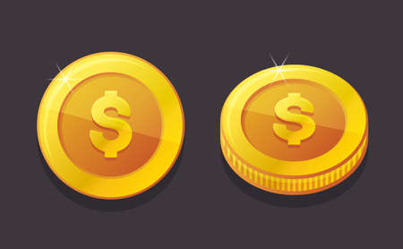 Gold Coin with Dollar Sign Icons Set. Vectorのイラスト素材