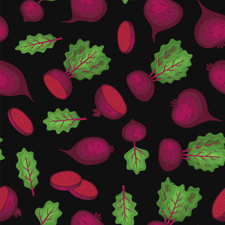 Beets Seamless Pattern on Black Background. Vectorのイラスト素材