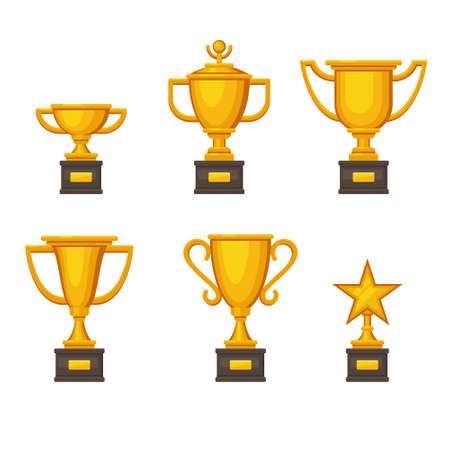 Golden Goblets and Cups Icon Set. Winner Award. Vectorのイラスト素材