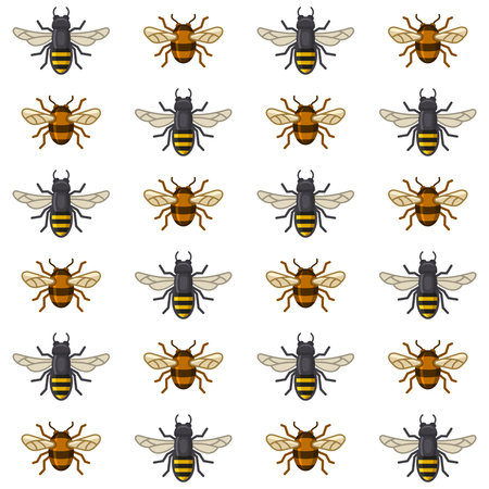 Bee and Wasp Seamless Pattern on White Background. Vector