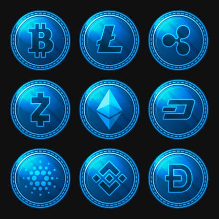 Bitcoin and Crypto Currency Coin Icons Set. Vectorのイラスト素材