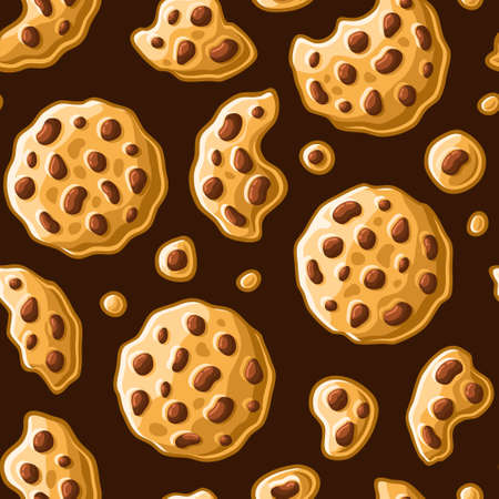Cookies with Chocolate Chips Seamless Pattern. Vectorのイラスト素材