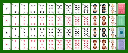 Poker Cards Set with Back on Green Background. Vectorのイラスト素材