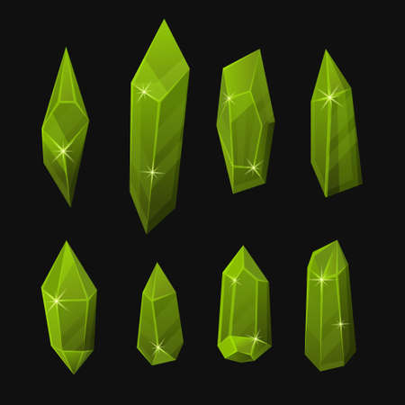 Glass Crystals Set on Black Background. Green Gems Vectorのイラスト素材