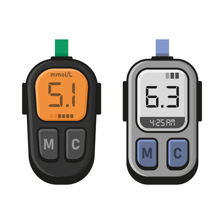 Glucometer Set. Diagnostic Device for Monitoring Glucose Level in Blood. Vectorのイラスト素材