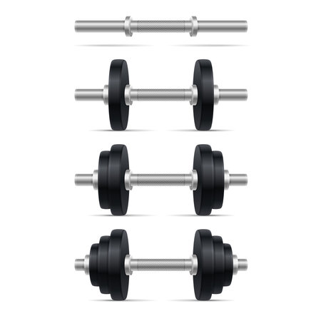 Dumbbell Set with Different Weights on White Background. Vectorのイラスト素材
