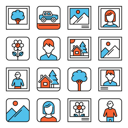 Photo Picture Icons Set on White background. Line Style Image Vector