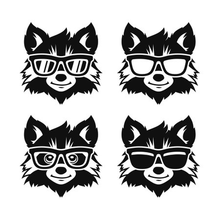 Cute Raccoon with Glasses. Logo Style. Vectorのイラスト素材