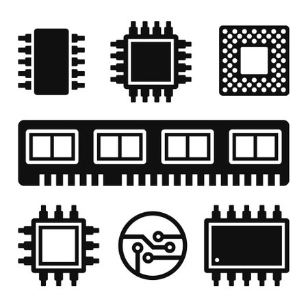 CPU Microprocessor and Chips Icons Set. Vectorのイラスト素材