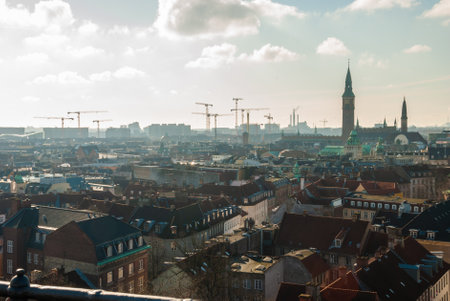The Scenery of Copenhagen city center, Denmark from Rundetarn towerの写真素材