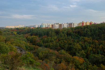 View of Bohnice valley with prefabs in the backgroundの写真素材
