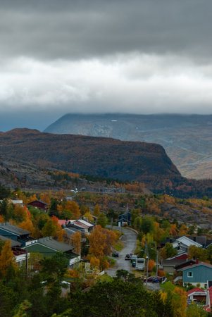 The scenery of Alta town and Altafjorden in autumn colors, Finnmark, Norway