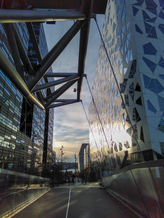 Barcode Project and Akrobaten Bridge, the modern architecture in Oslo city center, Norway