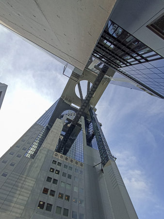 View from below of the Umeda Sky Building in Osaka, Japan
