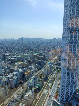 A scenic view of Tokyo Skytree and Sumida City from Tokyo Solamachi, Japanの写真素材