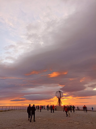 A beautiful sunset over Nordkapp (North Cape) on Mageroya Island, Norway