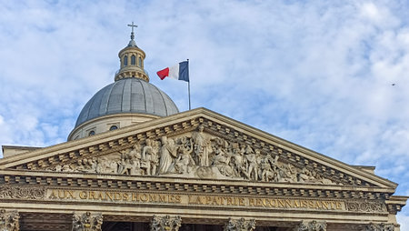 A detail of the exterior - tympanum of the Pantheon, Parisの写真素材