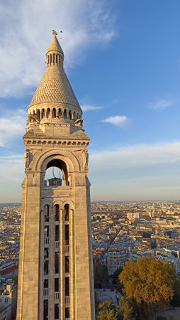 A panoramic view of Paris, France from the dome of the Sacre Coeur Basilicaの写真素材