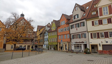 Colorful historical streets of Esslingen am Neckar, Germany, with half-timbered houses