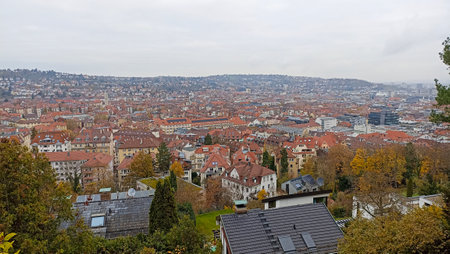 A scenic view of Stuttgart, Germany, from Hasenbergsteige viewpointの写真素材