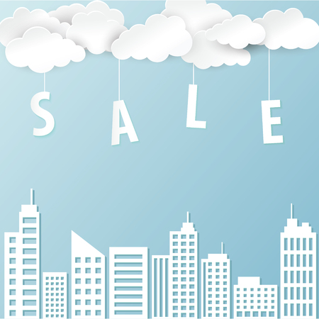 A cloud sale tower  on blue background.のイラスト素材