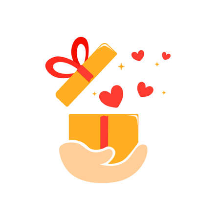 Open box with mini hearts on handのイラスト素材