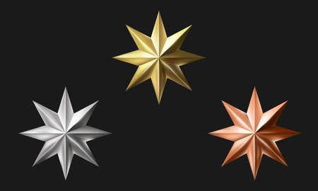 Metal stars realistic gold silver bronzeのイラスト素材