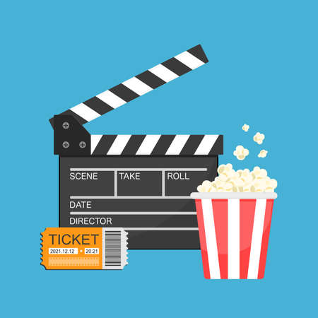 Film clapper board cinema, popcorn, ticketのイラスト素材
