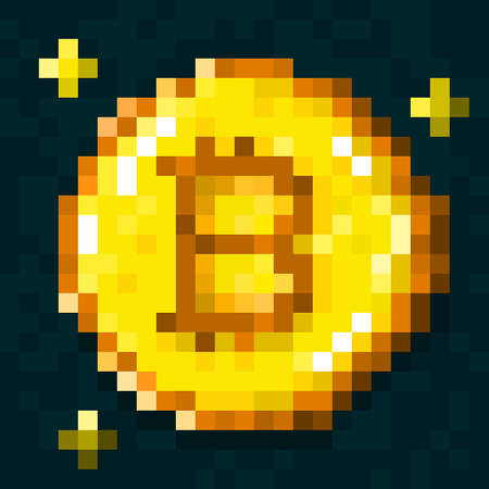 Bitcoin pixel 8-bit icon payment, cryptocurrency logoのイラスト素材