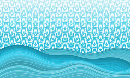 Japan waves sea ocean blue color backgroundのイラスト素材